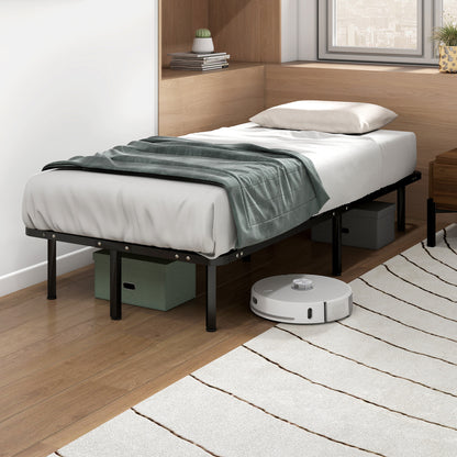 3ft Single Bed Frame, Metal Platform Bed Frame with 2 x 14 Wood Slats, No Box Spring Needed, Underbed Storage, Black