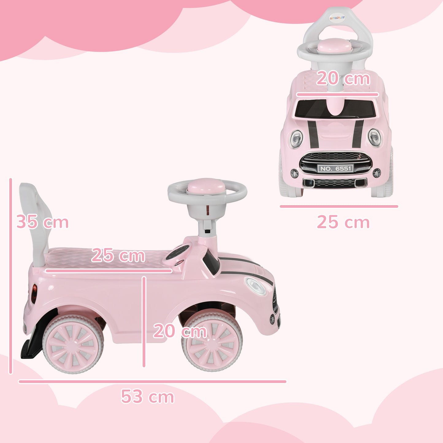 Foot To Floor Ride On Car Sliding Car w/ Air Horn, Anti-Over-Backwards, 18 to 36 Months - Pink