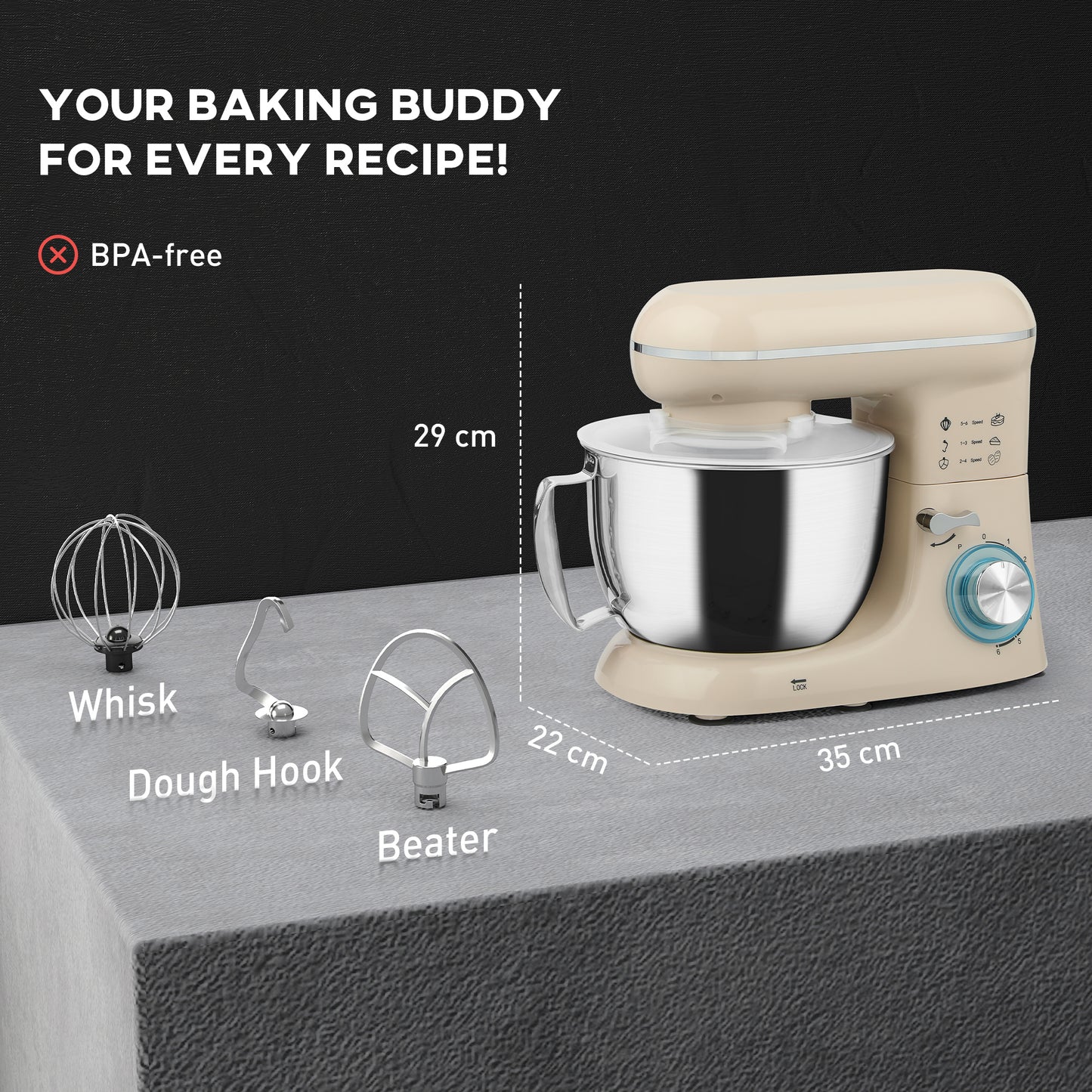 1300W Kitchen Stand Mixer, with Accessories - Beige