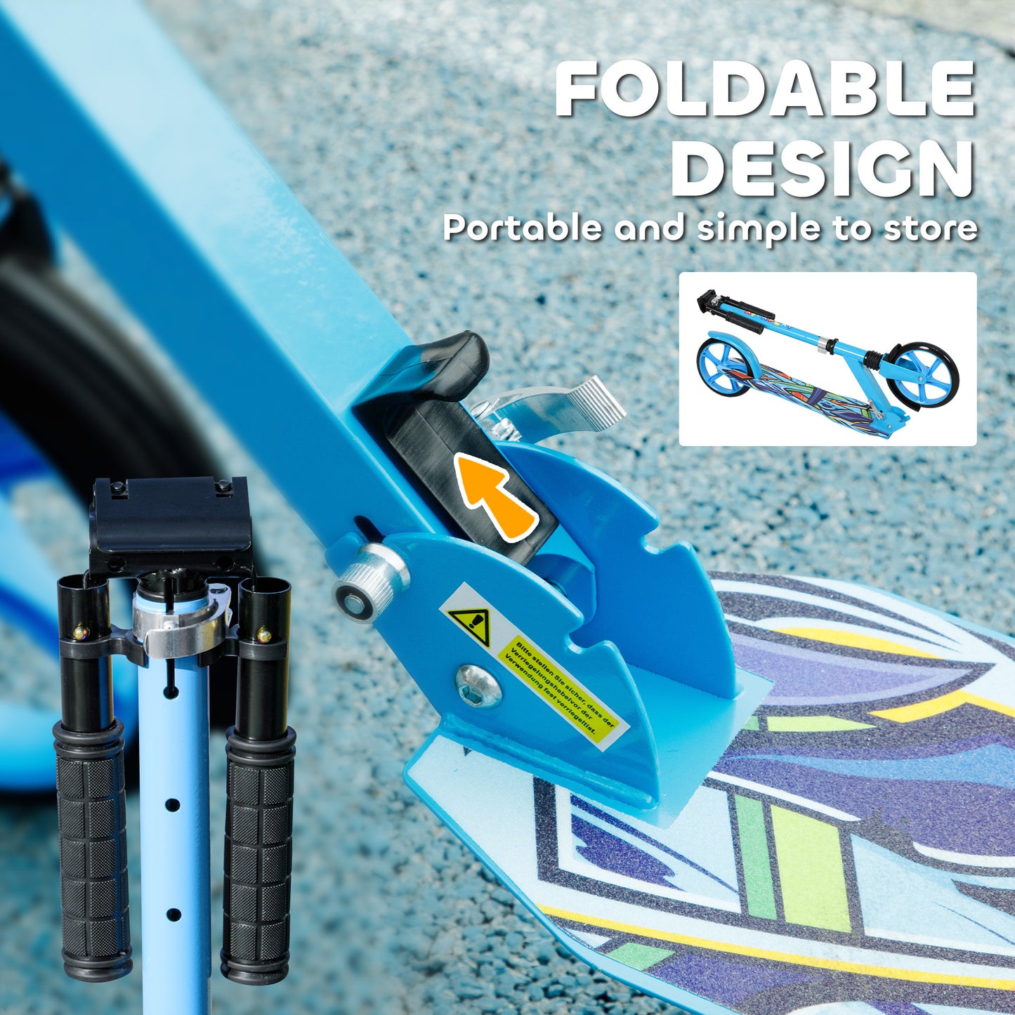 Foldable Kids Scooter with Adjustable Handlebar, 200mm Big Wheel, Rear Fender Brake, for Ages 6-12 Years, Blue