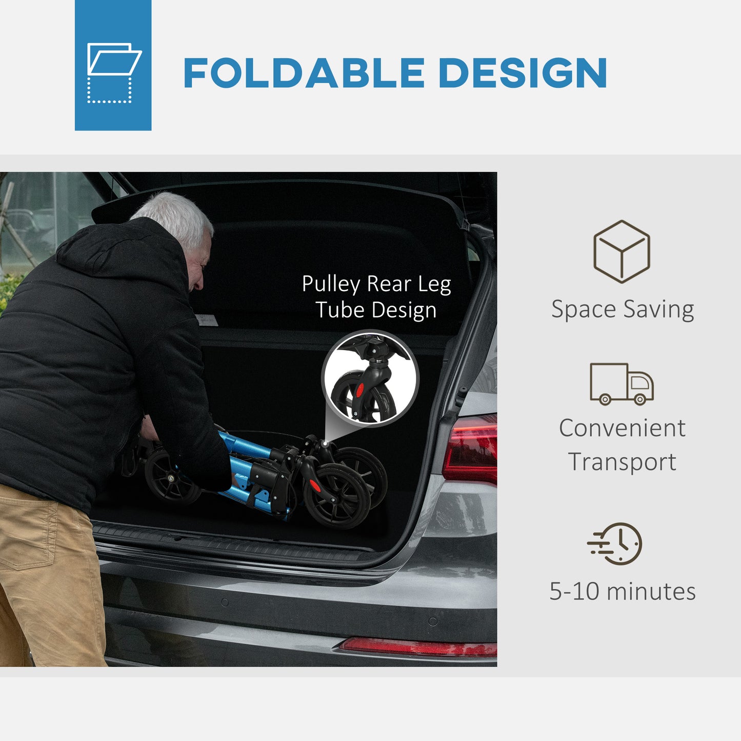 Folding Rollator Walker with Seat, Backrest, Lightweight Walking Frame with Storage Bag, Dual Brakes