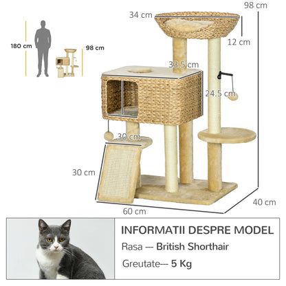95cm Cat Tree Tower for Indoor Cats, with Scratching Post, Cat House, Toy Ball, Platform - Beige