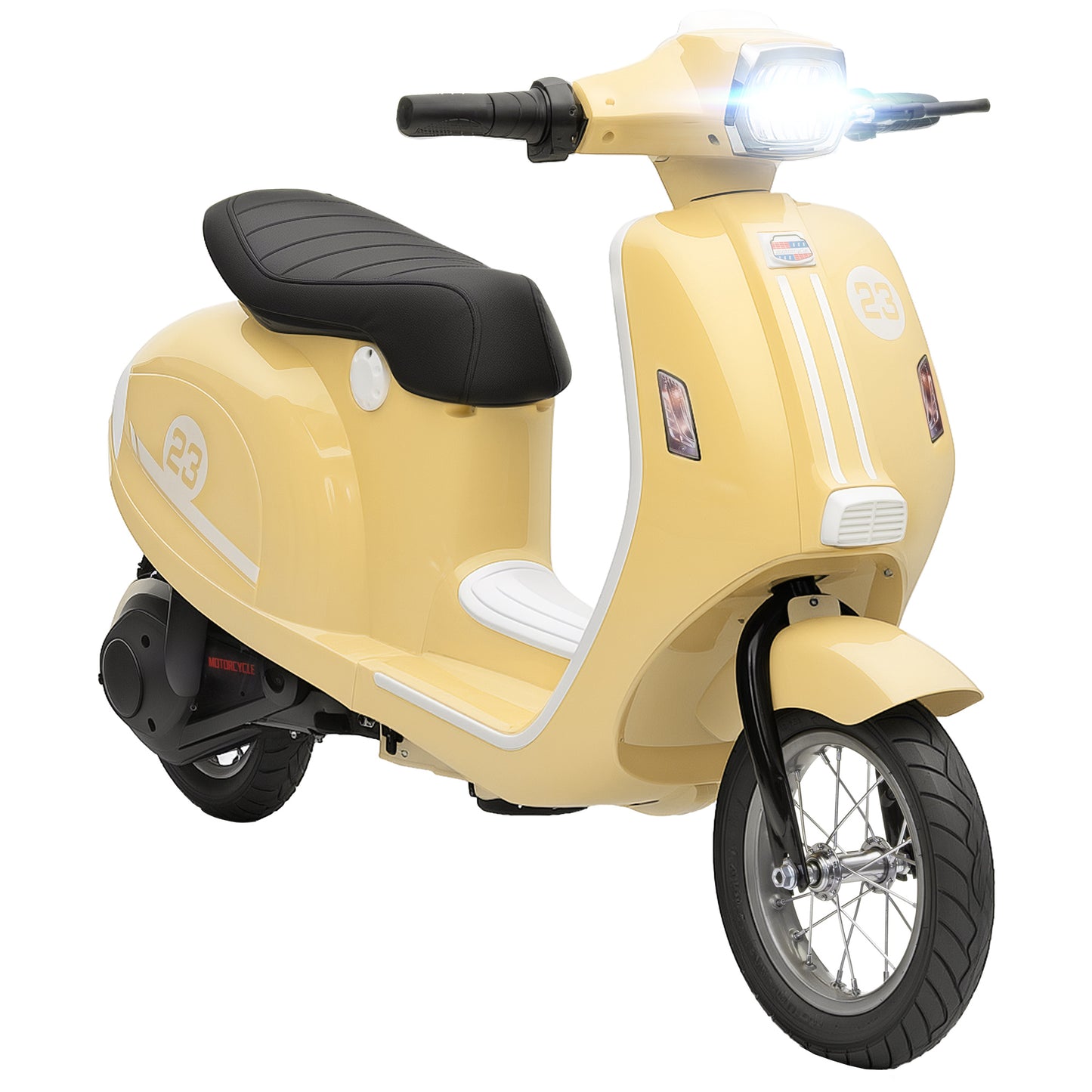 24V Kids Electric Motorbike, Ride on Motorcycle with Manual Throttle, Brakes and LED Lights for Ages 8-12 Years, Beige