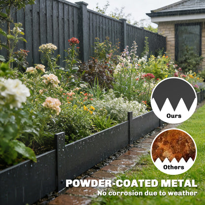 5pcs Garden Fence, Metal Picket Fence Panels, 102x20cm, Black