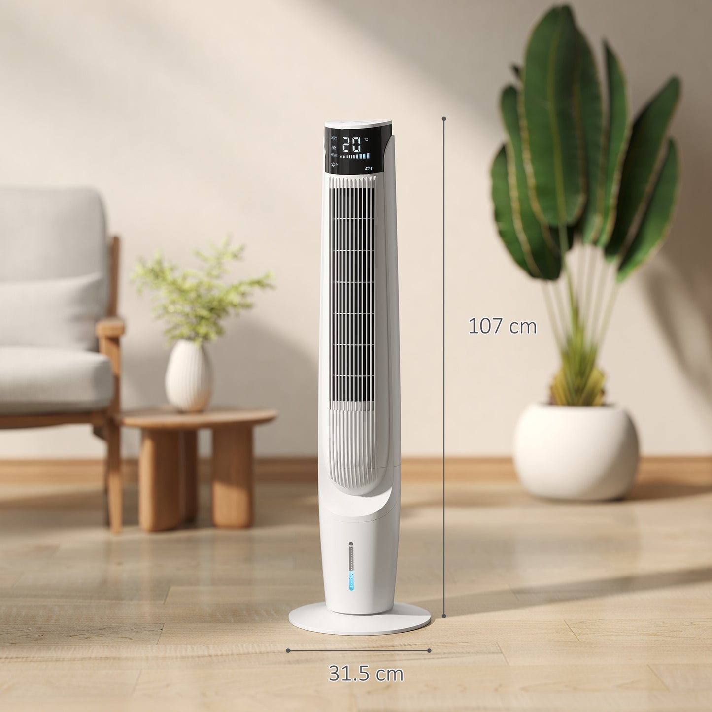 Air Cooler with LED Display and Remote Control, Oscillating Ice Cooling Fan with 3 Speeds, 4 Modes, 12 Hour Timer, White