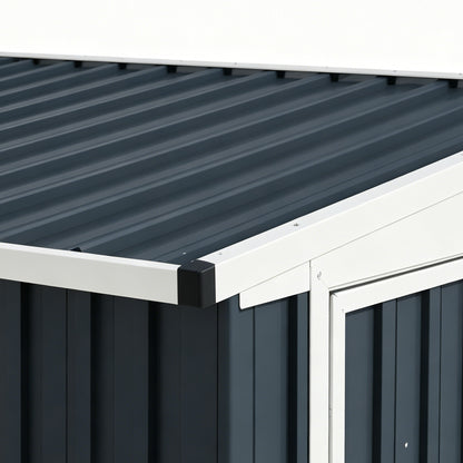 7.6 x 4ft Lean to Garden Metal Shed, Outdoor Storage Shed with Window, 2 Vents and Lockable Door for Garden, Dark Grey