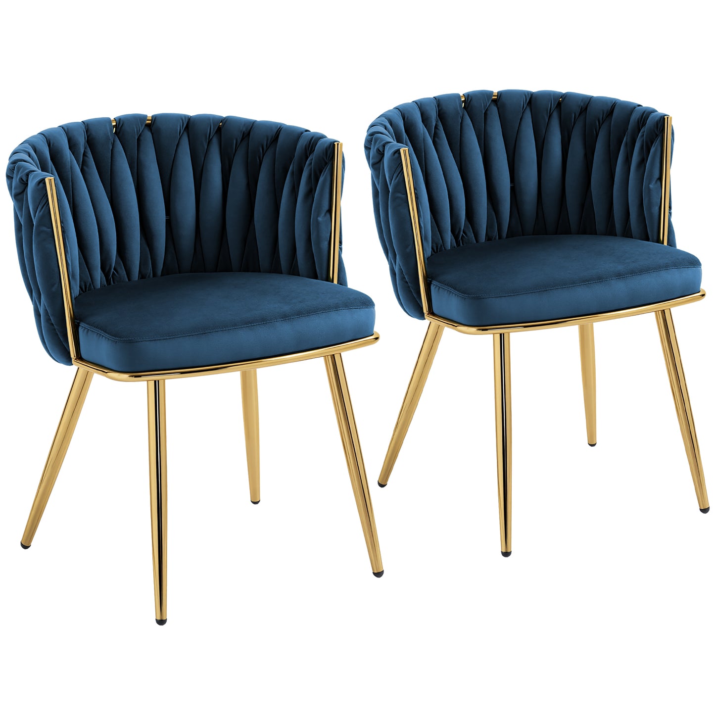 Velvet-Feel Dining Chairs Set of 2, Modern Upholstered Armchair with Knot Design and Golden Metal Legs