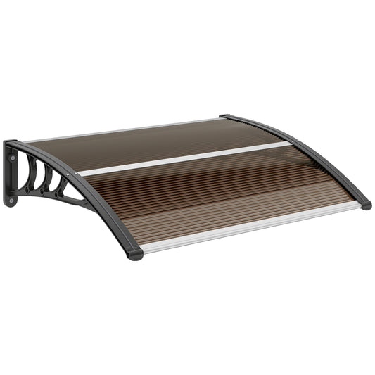 Front Door Canopy Outdoor Awning Aluminium Rigid Plastic Polycarbonate Rain Shelter UV Water Rain Resistant 120 x 75cm Brown