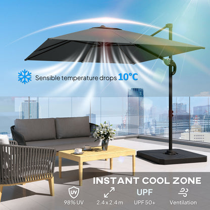2.4 x 2.4m Cantilever Parasol with Umbrella Weights, UPF50+ Offset Outdoor Umbrella w/ Easy Tilt Adjustment, Dark Grey