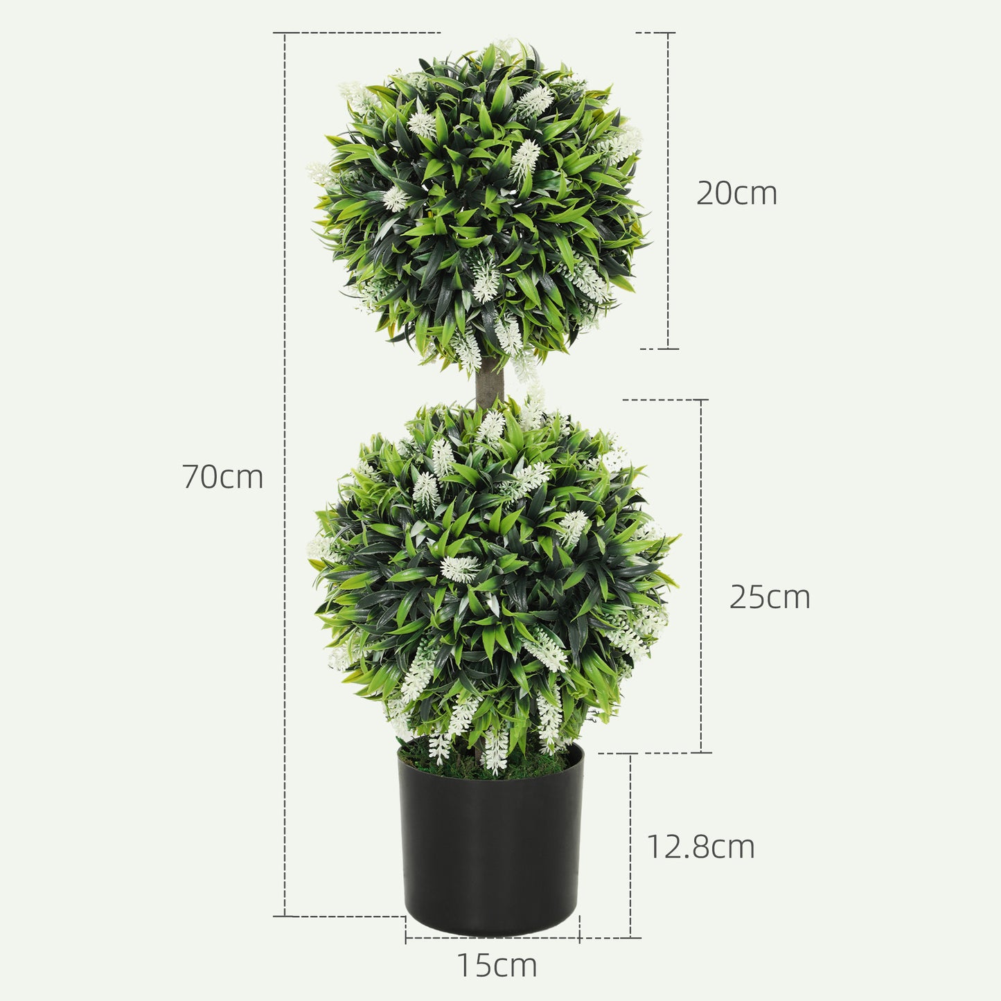 Set of 2 Artificial Plants, Lavender Flowers Ball Trees with Pot, for Home Indoor Outdoor Decor, 70cm