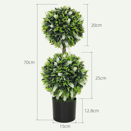 Set of 2 Artificial Plants, Lavender Flowers Ball Trees with Pot, for Home Indoor Outdoor Decor, 70cm