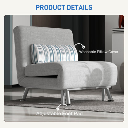 Single Sofa Bed, 1 Person Sleeper Foldable Lounge with Pillow, Light Grey