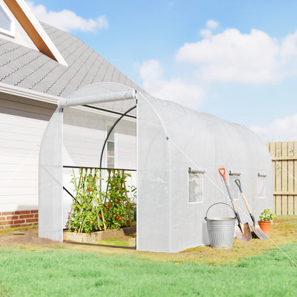 3.5 x 2 x 2 m Polytunnel Greenhouse, Walk-in Green House for Garden with Mesh Windows, Galvanised Steel Frame, White