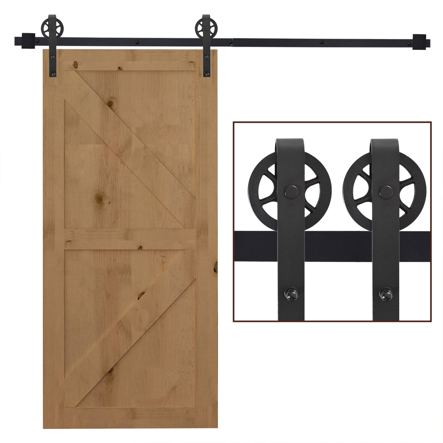 6.6 FT/ 2000mm Carbon Steel Sliding Barn Door Kits Hardware Closet Set Track System for Single Wooden Door Industrial Wheel S