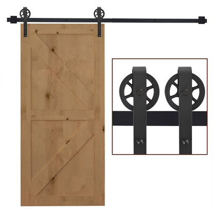 6.6 FT/ 2000mm Carbon Steel Sliding Barn Door Kits Hardware Closet Set Track System for Single Wooden Door Industrial Wheel S