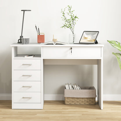 Computer Desk, Home Office Desk with Lockable Drawer, Storage Shelf for Study Bedroom, 110 x 50 x 76 cm, White