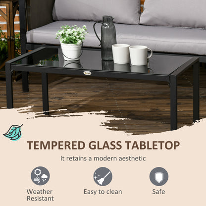4 Piece Metal Garden Furniture Set with Tempered Glass Coffee Table, Texteline Pocket
