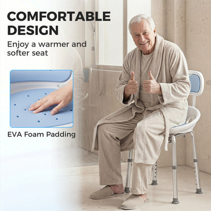 Shower Chair with Padded Seat Adjustable Height Shower Stool Bath Seat with Back and Anti-Slip Feet