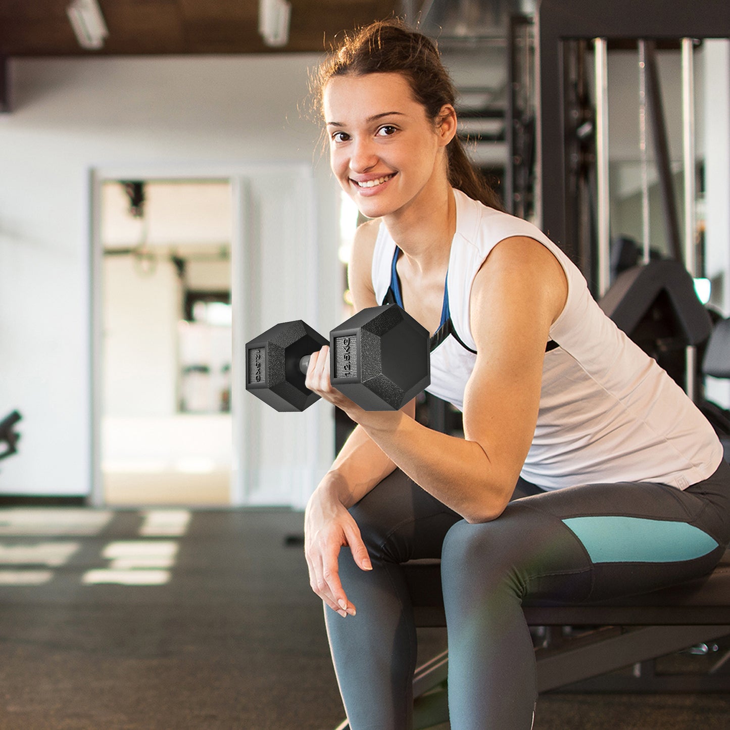 2x12.5KG Rubber Hex Dumbbell Portable Hand Weights Dumbbell Home Gym