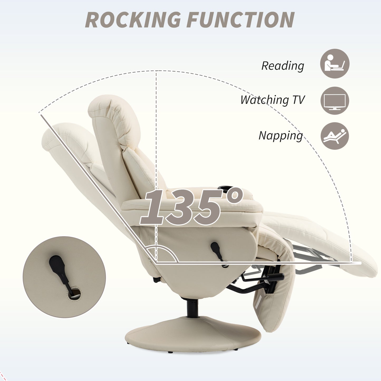 Manual Recliner Chair with Footrest, Upholstered Reclining Armchair with Adjustable Backrest and Cup Holder