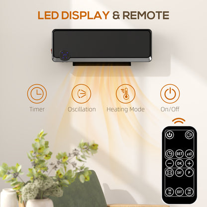 Wall Downflow Heater 2 Heat and Fan 1000W/2000W, Electric Space Heater with Timer Remote Oscillating