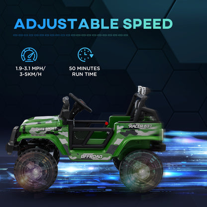 12V Battery Powered Kids Ride-On Car, Electric Truck w/ Spring Suspension, Remote, Music, Horn, Lights, Green