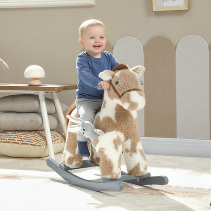 Baby Rocking Horse, Plush Animal Rocker with Realistic Sound and Toy, Rocking Toy Chair for Kids Aged 2-5, Brown