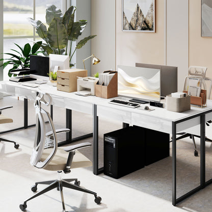 High Gloss Work Table, with Drawers - White