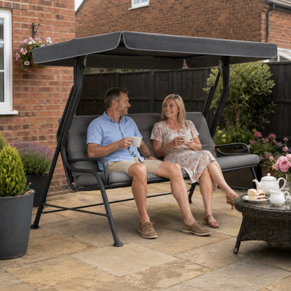 3-Seater Garden Swing Seat, Outdoor Swing Chair with Adjustable Waterproof Canopy, Light Grey