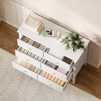 Fluted Dresser, 6 Drawer Chest of Drawers for Bedroom, Living Room, Hallway, Closet, White