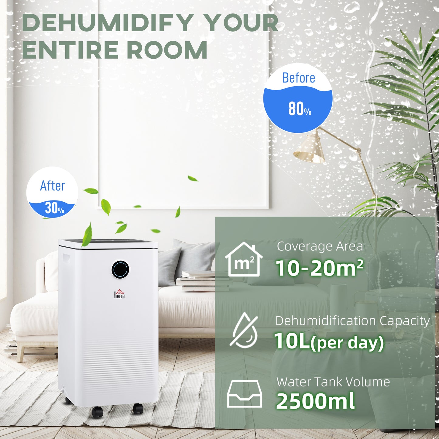 10L/Day Dehumidifier with WiFi Smart App Control, 2.5L Water Tank, Digital Display, Sleep Mode, 24H Timer