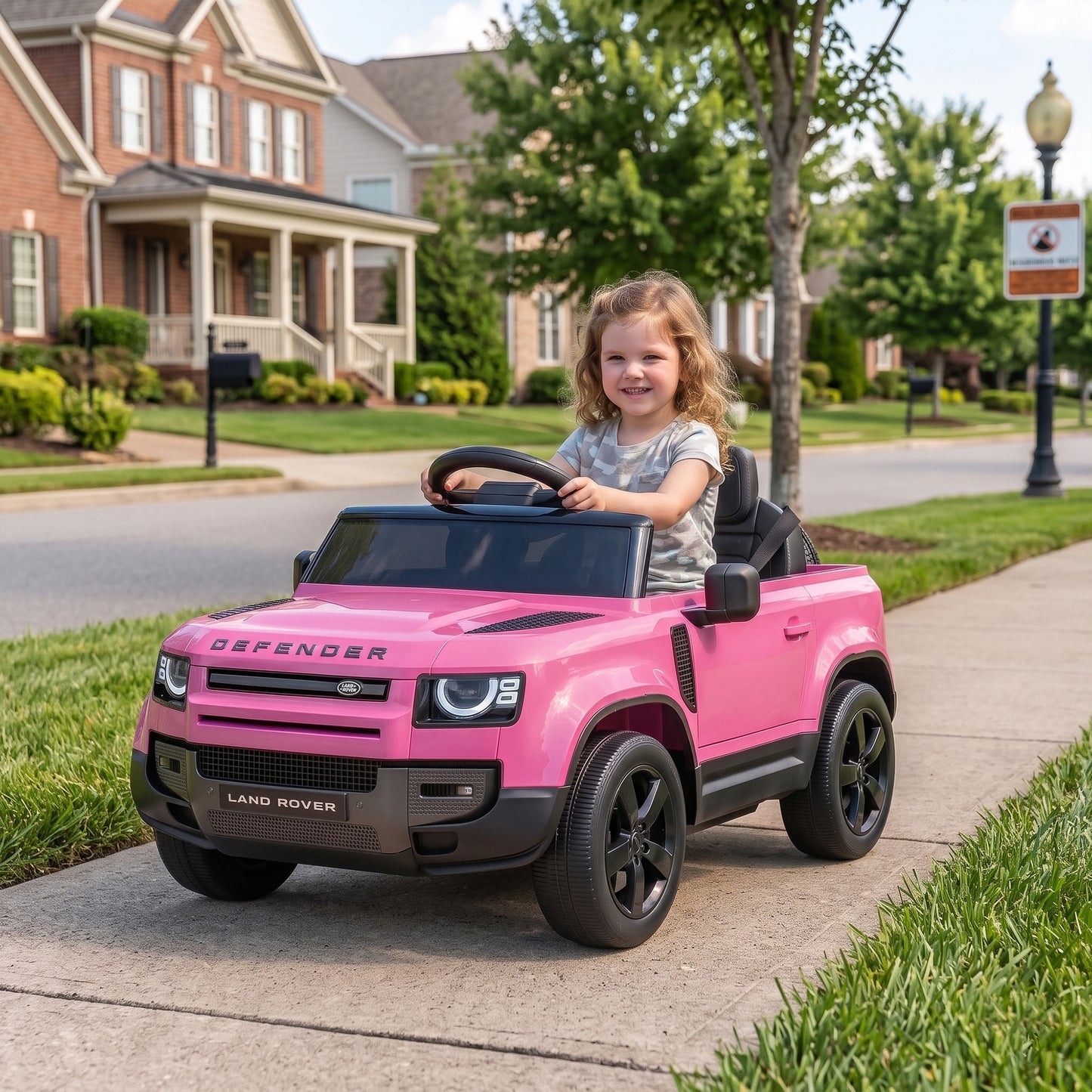 Land Rover Licensed 12V Kids Ride on Car with Remote, Suspension, Slow Start, 3 Speeds, Lights, Music, Horn, Pink