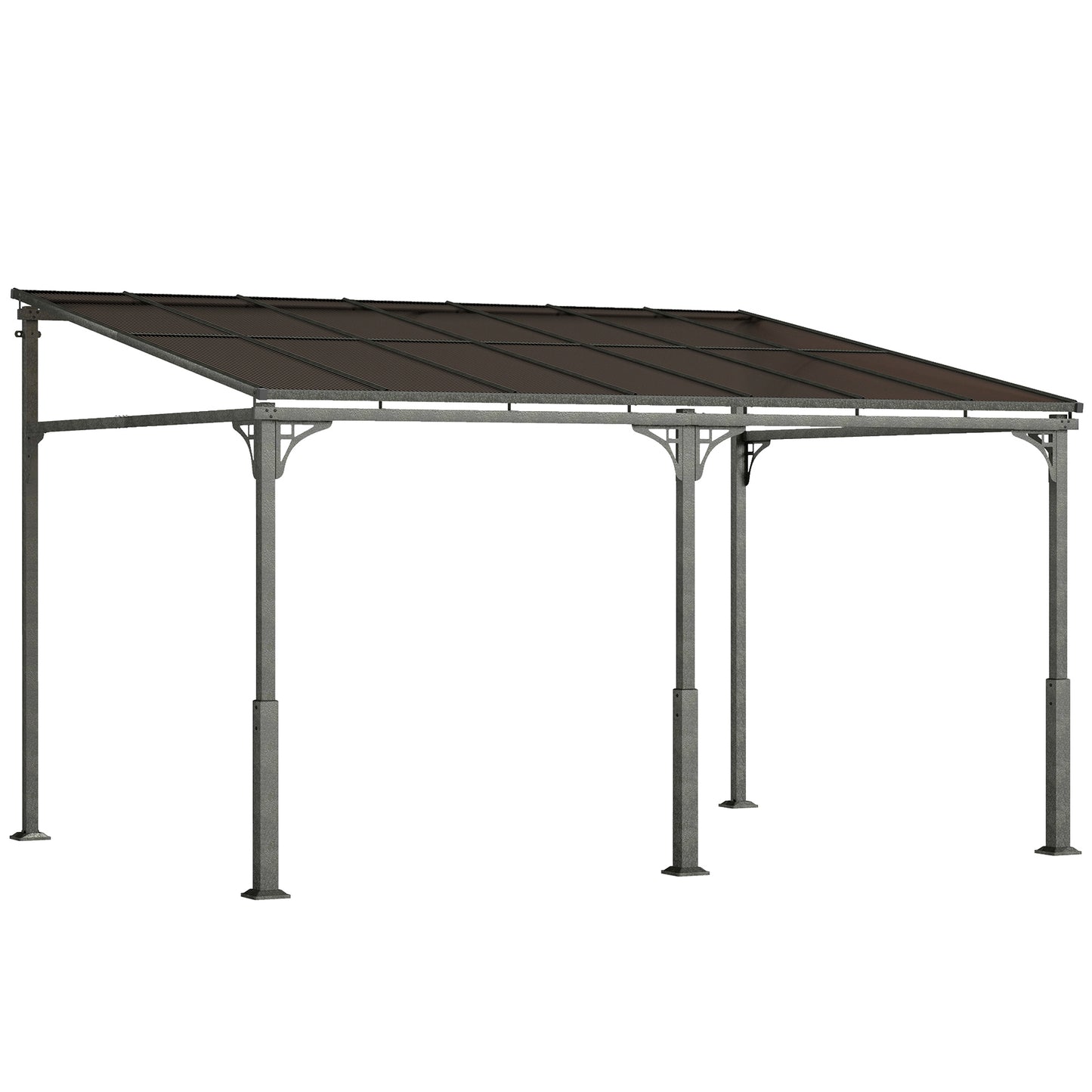 4 x 3 m Metal Lean-to Pergola, Wall-Mounted Garden Pergola with Polycarbonate Roof and Metal-Aluminium Frame