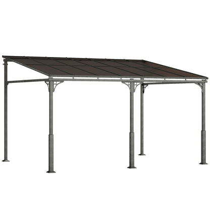4 x 3 m Metal Lean-to Pergola, Wall-Mounted Garden Pergola with Polycarbonate Roof and Metal-Aluminium Frame