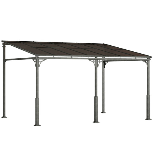 4 x 3 m Metal Lean-to Pergola, Wall-Mounted Garden Pergola with Polycarbonate Roof and Metal-Aluminium Frame