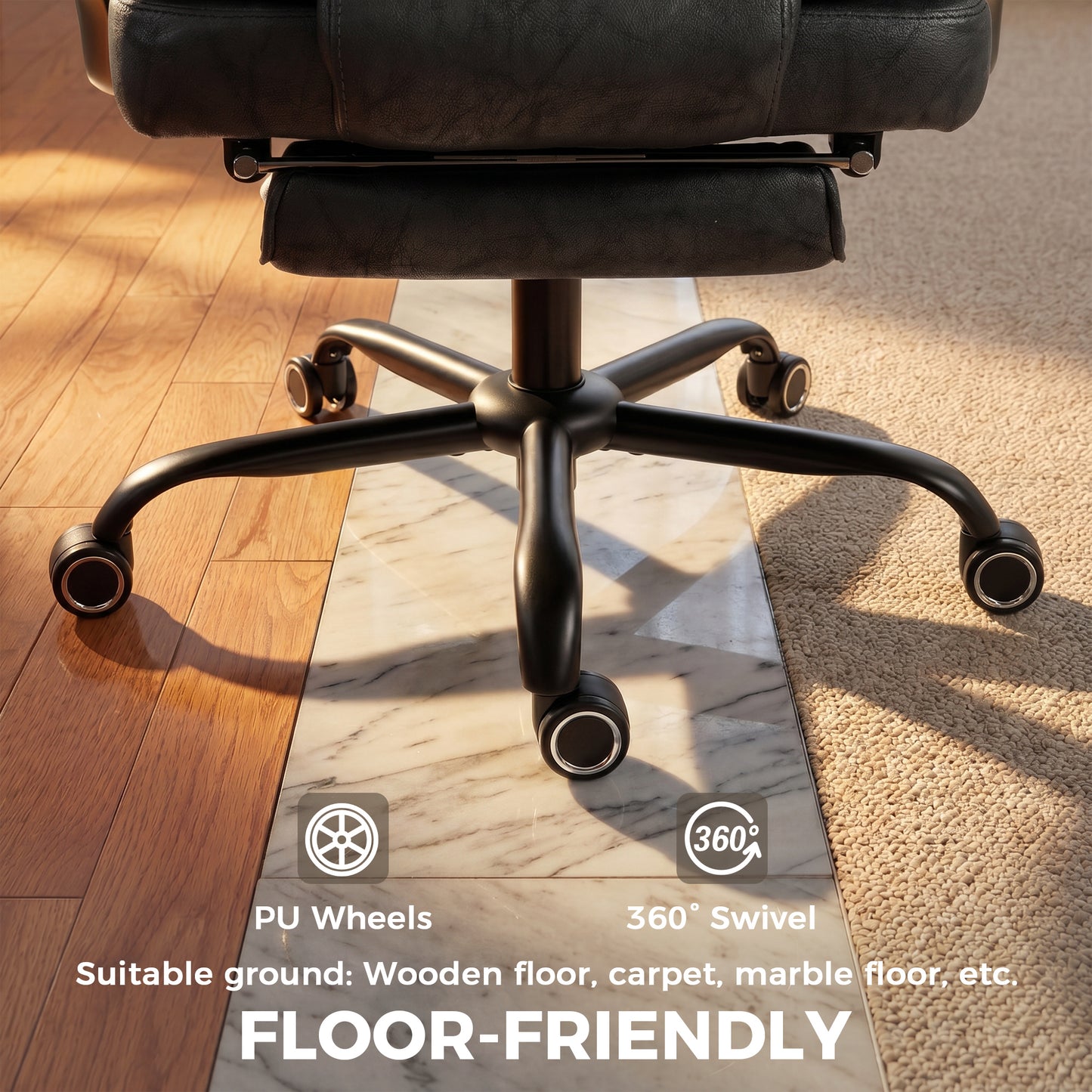 Executive Office Chair, Leathaire Big and Tall Office Chair 180 kg with Wide Seat, Reclining, Lumbar Support, Black