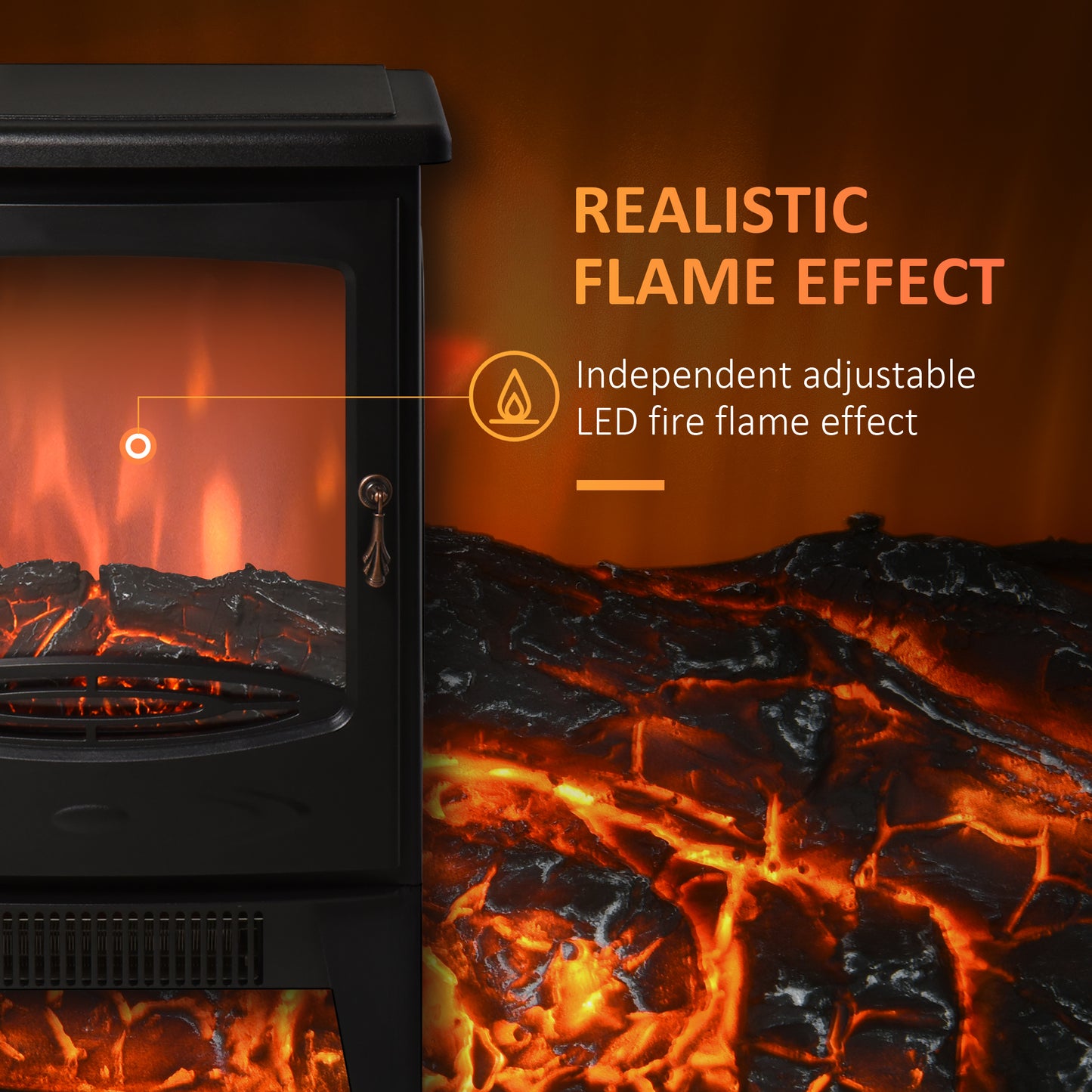 900W/1800W Freestanding Electric Fireplace Room Heater w/ Adjustable Artificial Flame 3-Sided Tempered Glass Panels Safe Home