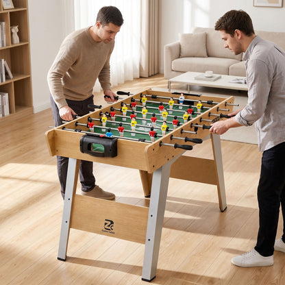 4ft Table Football, Foosball Game Table with 22 Players, 2 Balls and Manual Scorers for Family, Natural Wood Finish