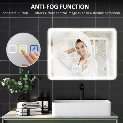 80 x 60 cm Bluetooth Bathroom Mirror - Silver-Tone