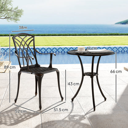 3 Pieces Garden Dining Set for 2, Cast Aluminium Outdoor Dining Set with 2 Armchairs and Round Dining Table with Parasol Hole