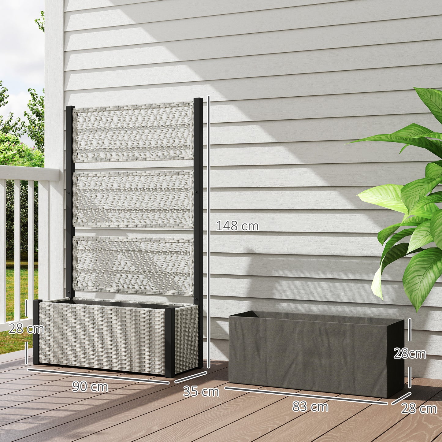 Garden Planter Box with Trellis, Liner for Climbing Plants, Vegetables, Flowers, Mixed-grey