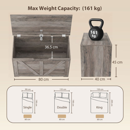 100L Home Storage Box, with Safety Hinge - Grey Wood-Effect