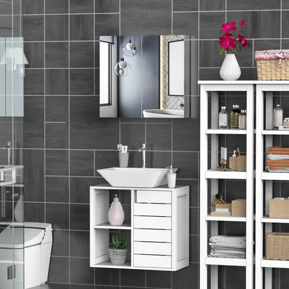 Bathroom Mirror Cabinet, Stainless Steel Wall Mounted Bathroom Storage Cabinet with Double Doors, 60x55cm