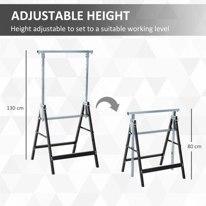 Set of 2 Adjustable Telescopic Builders Trestle, DIY Steel Work Bench Carpenter, Folding Saw Horse Tools Black