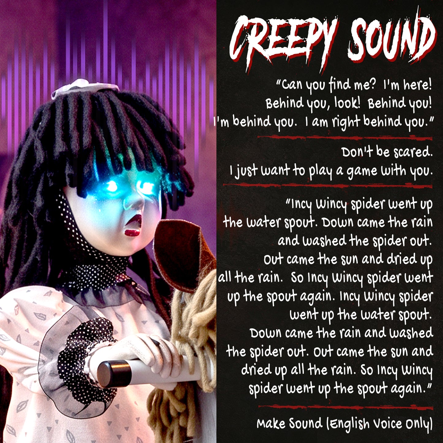 Animated Halloween Girl Riding Horse, Halloween Animatronics with Creepy Rhymes, Glowing Eyes, Sound/Touch Activated
