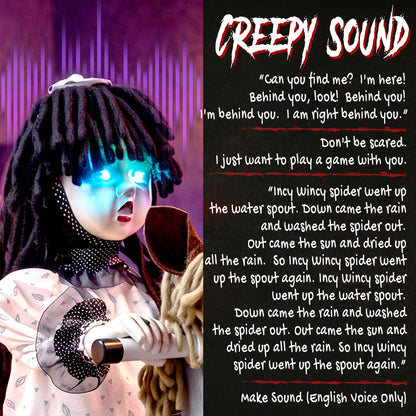 Animated Halloween Girl Riding Horse, Halloween Animatronics with Creepy Rhymes, Glowing Eyes, Sound/Touch Activated