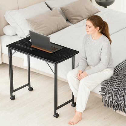 Folding Small Desk on Wheels - Black Wood Effect