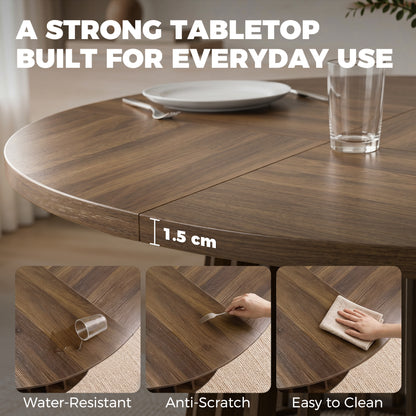 Dining Table for 4-6 People Modern Kitchen Table with Slatted Base 120 cm Round Light Walnut