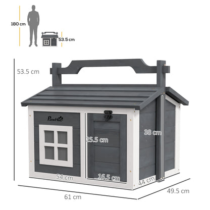 Indoor Rabbit Hutch, Portable Small Animal House Outdoor, with Top Handle, Openable Roof - Grey