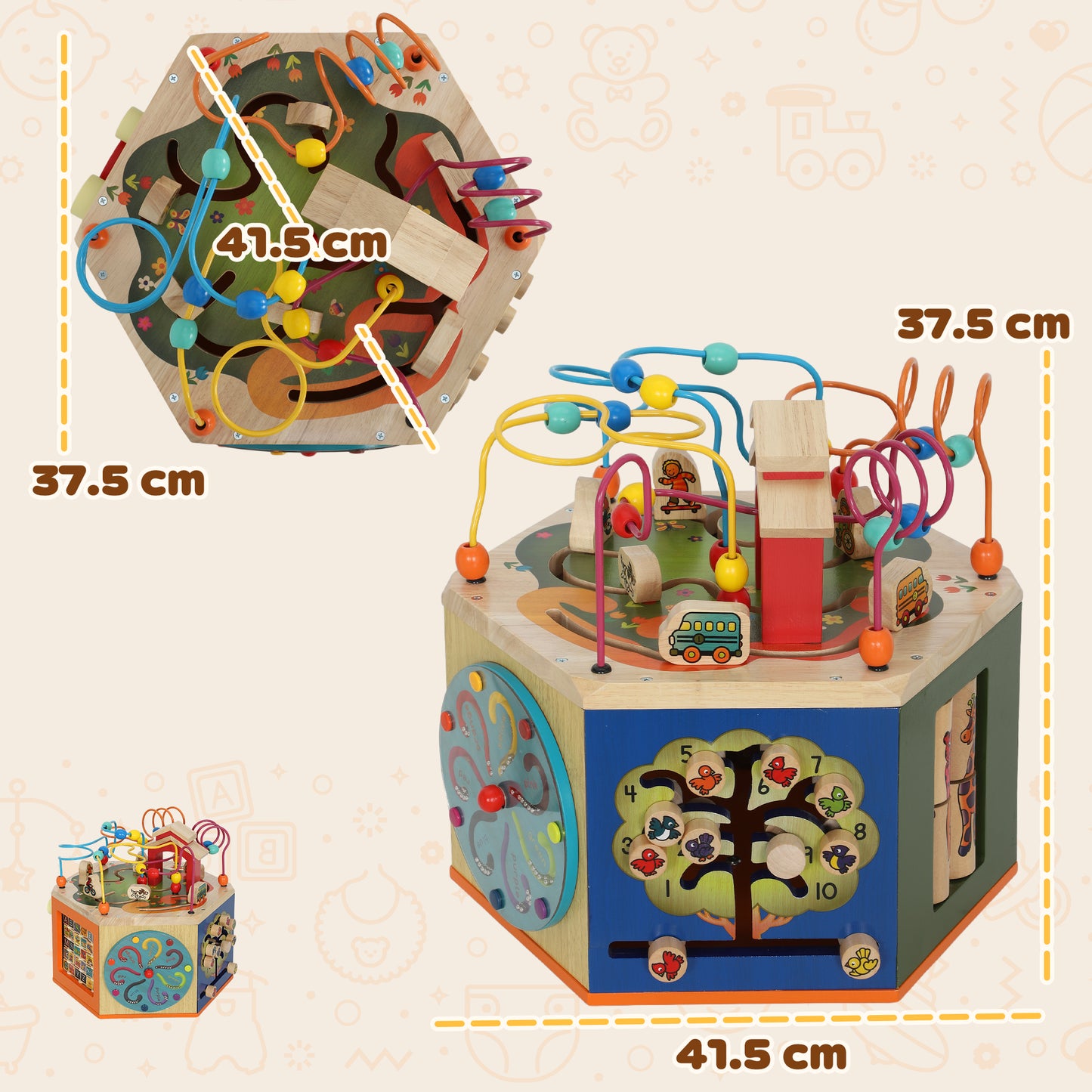 8 in 1 Wooden Activity Cube with Bead Maze, Shape Sorter, for Kids Boys Girls 18+ Months